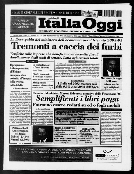 Italia oggi : quotidiano di economia finanza e politica